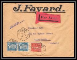 113603 Recommandé Lettre N°181 Pasteur 3f50 Par Avion Aviation Poste Aérienne Marseille A Saint Louis Sénégal 1929 - 1960-.... Storia Postale