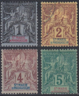 Sainte-Marie De Madagascar - N° 01 à 4 (YT) N° 01 à 4 (AM) Neufs *. N° 2 Oblitéré. - Unused Stamps