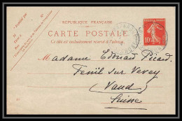 115964 Carte Postale Entier Postal Stationery Bouches Du Rhone 10c Marseille Mazargues 9ème Arr 1914 Pour Vaud Suisse " - Postales Tipos Y (antes De 1995)