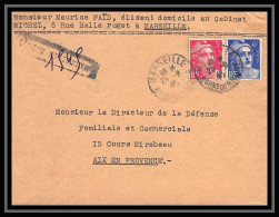 115088 Lettre Recommandé Provisoire Cover Bouches Du Rhone N°720 + 716 Gandon Marseille Aix 1946 - Bolli Provvisori