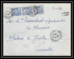 116899 Lettre Recommandé Provisoire Cover Bouches Du Rhone N°718a Gandon Bande De 3 Marseille Saint Giniez 1847 - Bolli Provvisori