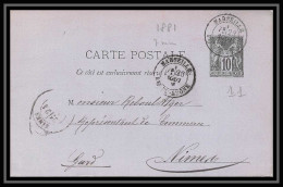 116673 Carte Postale Entier Postal Stationery Bouches Du Rhone (cachet Bes) 10c Sage Marseille Pour Nimes 1881 - Cartoline Postali E Su Commissione Privata TSC (ante 1995)