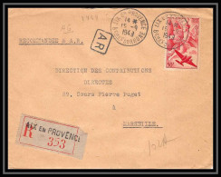 Lettre-110481 Bouches Du Rhone Pa N°17 Iris Recommandé Ar Aix-en-Provence Poste Aerienne 1943 - 1960-.... Storia Postale