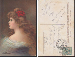 Cartolina " Giovane Donna Leggermente Di Spalle,con Fiore Rosso Nei Capelli " A.ASTI .f/p Viaggiata 1906. - Asti