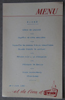 Menu Dîner 9 Juin 1956 (Evian-les-Bains, Haute-Savoie) - Menus