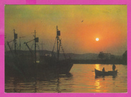 310960 / Bulgaria - Sozopol - Sunset, Port, Ship, Two Men In A Boat  1989 PC Septemvri  Bulgarie Bulgarien Bulgarije - Bulgarie