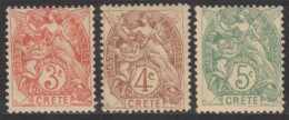 Crète (île De) Bureau Français - N° 03 à 5 (YT) N° 3 à 5 (AM) Neufs *. - Unused Stamps