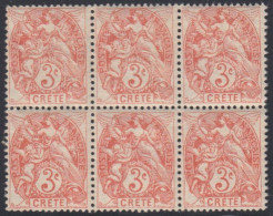 Crète (île De) Bureau Français - N° 03 (YT) N° 3 (AM) Bloc De 6 Neufs **. - Unused Stamps