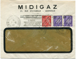 FRANCE LETTRE AVEC CACHET MARSEILLE LIBRE 23 AOUT 1944 DEPART MARSEILLE ET STE FERREOL 7-9-44 - Liberación