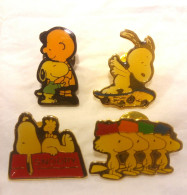 4 Vintage 1996-97-98 JAPAN Snoopy Charlie Brown Woodstock Pin - Kennel Playing Skateboard PEANUTS Badge - Comics