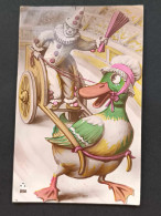 Fantaisie - Carte Sonore - Canard Qui Tire Un Attelage Avec Un Pierrot - Clouwn - Cirque - Carte Postale Ancienne - Dressed Animals