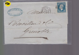 Un Timbre N° 14 Napoléon III     20 C   Bleu  Sur Lettre    Pour  Grenoble     1859 - 1853-1860 Napoleon III