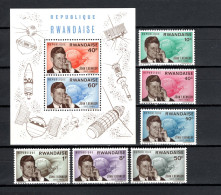 Rwanda 1965 Space, JFK Kennedy Set Of 6 + S/s MNH - Africa