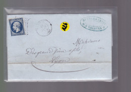 Un Timbre N° 14 Napoléon III     20 C   Bleu  Sur Lettre    Pour Lyon        1856 - 1853-1860 Napoléon III