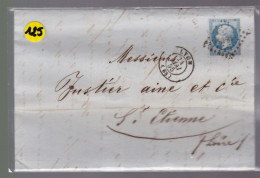 Un Timbre N° 14 Napoléon III     20 C   Bleu  Sur Lettre    Pour  St -Etienne       1855 - 1853-1860 Napoleon III