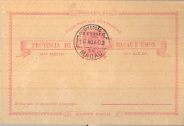 1902 MACAO , ENTERO POSTAL CON MATASELLOS DE FAVOR , PROVINCIA DE MACAU E TIMOR - Ganzsachen