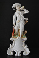 Statuette Chasseur Fusil Cor De Chasse Porcelaine Polychrome XIXè Vieil Andenne Vieux Bruxelles Paris Porte Plume Encens - Autres & Non Classés