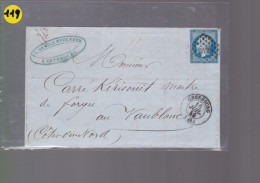 Un Timbre N° 14 Napoléon III     20 C   Bleu  Sur Lettre    Pour   Vaublanc   1859   Pc 1842 - 1853-1860 Napoleon III