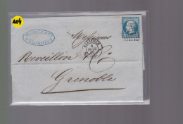 Un Timbre N° 14 Napoléon III     20 C   Bleu  Sur Lettre    Pour   Grenoble    1859 - 1853-1860 Napoleon III