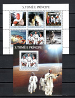 Sao Tome E Principe (St. Thomas & Prince) 2003 Space, Moonlanding Sheetlet + S/s MNH - Africa