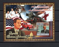 Sao Tome E Principe (St. Thomas & Prince) 2007 Space, Lyndon B. Johnson, Trains S/s MNH - Africa