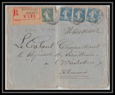 108787 Lettre Recommandé Bouches Du Rhone N°159 + 140 Semeuse Marseille Arenc Pour Wiesbaden Allemagne (germany) 1928 - Military Postmarks From 1900 (out Of Wars Periods)