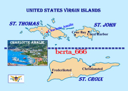 United States Virgin Islands Map New Postcard * Carte Geographique * Landkarte - Amerikaanse Maagdeneilanden