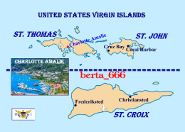 United States Virgin Islands Map New Postcard * Carte Geographique * Landkarte - Islas Vírgenes Americanas