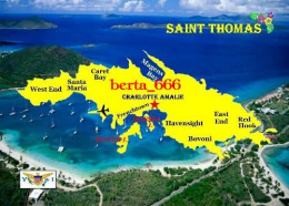 United States Virgin Islands Saint Thomas Island Map New Postcard * Carte Geographique * Landkarte - Vierges (Iles), Amér.