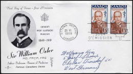 Canada - FDC - Canada's Most Illustrious Physician : Sir William Osler - 1961-1970