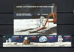 St. Vincent 1989 Space, 20th Anniversary Of Apollo 11 Moonlanding 4 Stamps + S/s MNH - América Del Norte