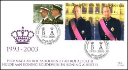 3201 + 3202/03 - FDC - Koning Boudewijn - Koning Albert - Stempel: Bruxelles-Brussel/Brussel-Bruxelles - 2001-2010