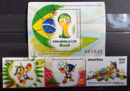 Albania 2014, World Football Cup In Brazil, MNH S/S And Stamps Strip - Albanien