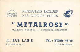 Paris 17ème * Les Coussinets METALROSE 11 Rue Labie * Carte De Visite Ancienne Illustrée - Distrito: 17