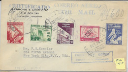 Ecuador 1937 Registered Letter To New York With Complete Set - Ecuador