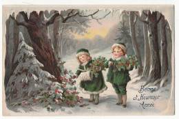 2181 - Enfants Dans La Forêt - Houx - Bonne Et Heureuse Année " En Relief" - Kinder-Zeichnungen