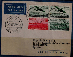 ISRAEL 1937 COVER FLYING BY AIR MAIL IN7/4/37 FROM ROMA VIA HAIFA TO ALESSANDRIA VF!! - Poste Aérienne