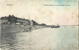 ROMANIA GIURGIU - THE PIER WITH THE DROWNED PONTON, BOATS, SHIPS, BUILDINGS, ARCHITECTURE, THE DANUBE RIVER - Romania