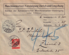 NN Brief  "Maschinensetzer Vereinigung Zürich"       1921 - Lettres & Documents