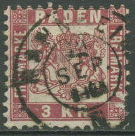 Baden 1868 3 Kreuzer Mittelrosarot 24 Gestempelt - Oblitérés