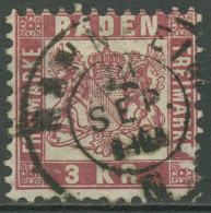 Baden 1868 3 Kreuzer Mittelrosarot 24 Gestempelt - Usados