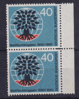 Bundesrepublik 1960 Weltflüchtlingsjahr Mi.-Nr. 327 Rand-Paar Mit Diamantzähnung - Unused Stamps