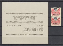 USA 1992  PMC Gard-ATM Paar 2x 0,01 $ Postfrisch / MNH Mit Quittung - Other & Unclassified
