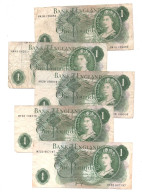 Grande-Bretagne - Elizabeth II - Lot De 5 Billets De 1 £   Circulés  Plis         Voir Scans - 1 Pond