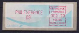Frankreich 1989 Sonder-ATM PHILEXFRANCE 89 Wert 2,20 Lilarot ** - Sonstige & Ohne Zuordnung