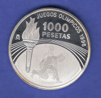 Spanien Silbermünze 1995 1000 Pesetas Olympische Spiele Atlanta / USA 1996 PP - Autres & Non Classés