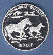 Djibouti 1994 Silbermünze ENDANGERED WILDLIFE Zebras 100 DJF PP - Altri – Africa