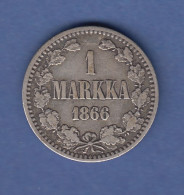 Finnland Silber-Kursmünze 1 MARKKA Aus Dem Jahr 1866 - Finlandia