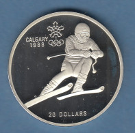 Kanada Olympische Spiele Calgary 1988 Silbermünze 20 Dollar Skiläufer PP - Canada