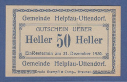 Banknote Österreich Gutschein über 50 Heller Gemeinde Helpfau-Uttendorf, 1920 - Oesterreich